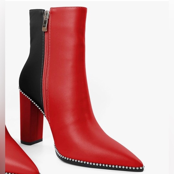 Macy’s, Ladies, Red and Black Leather Ankle Boots. NEW size 7 - Picture 5 of 8